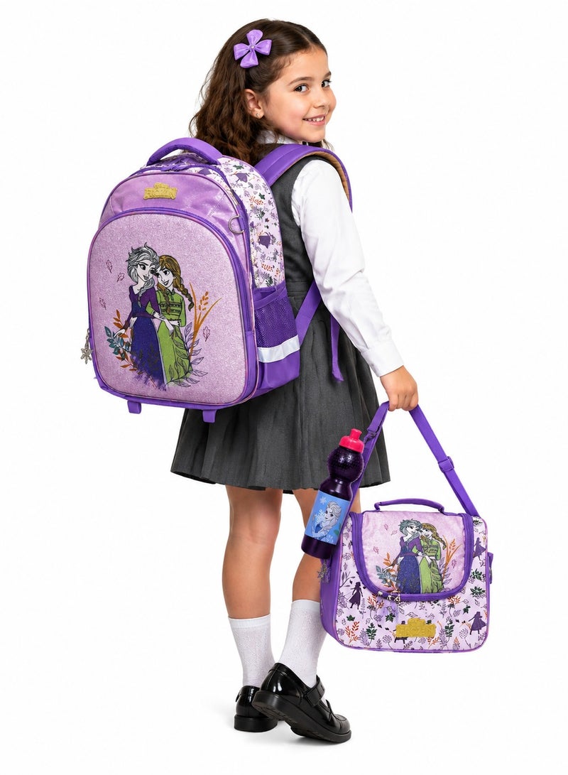 Disney FROZEN Frozen 5-in-1 Wheeled School Backpack for Kids (16-inch Trolley Bag with Lunch Box, Water Bottle, Pencil Case, and Lunch Box Storage Bag) - Image 2