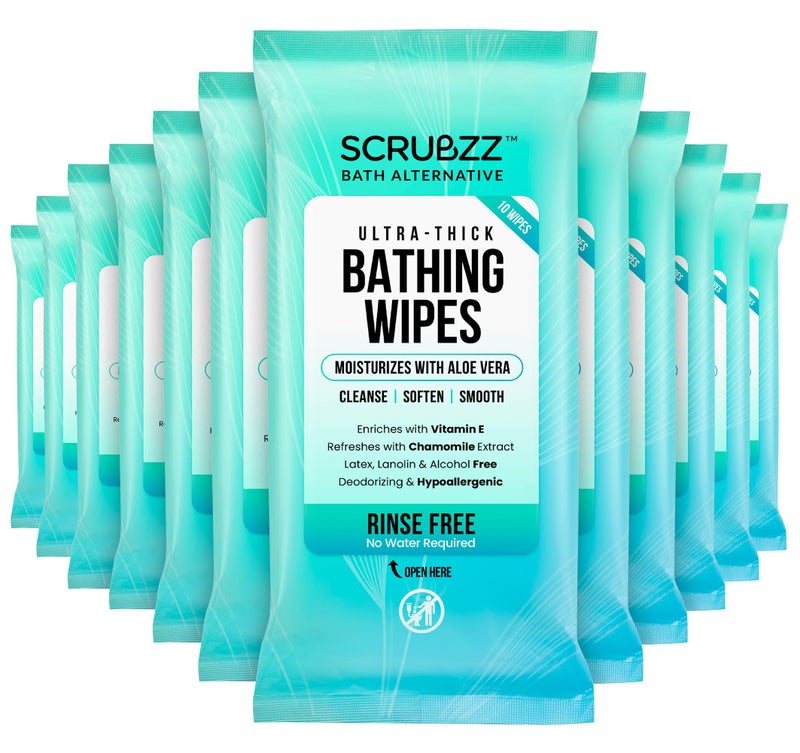 scrubzz Extra Large Bath Wipes for Adults No Rinse 120 Disposable Body Cleansing Cloths for Men Women Elderly Great for Gym Camping Post Surgery - Image 3