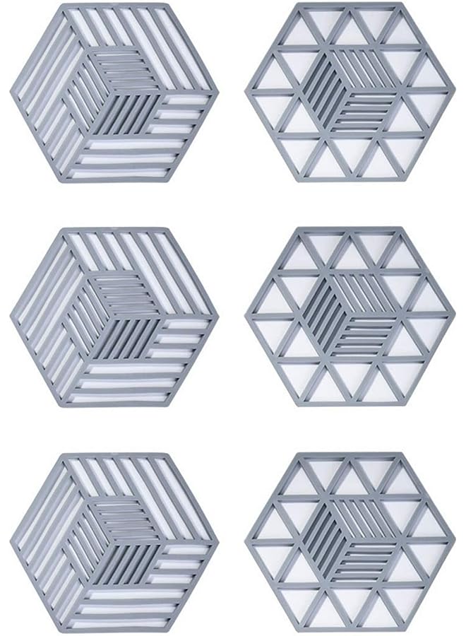 SYOSI Pot Holders Pads, Silicone Table Mats, Non-Slip Pot Holder Coasters Cup Mat, for Kitchen Cooking and Dining Table, Pad Hot Pads, Spoon Rest 6PCS (Gray) - Image 1
