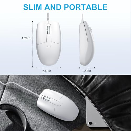 LOONASA USB C Wired Mouse, Type C Optical Mouse, Portable Silent Comfortable, for Laptop, Mac, MacBook, Android, PC, White - Image 5