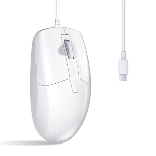 LOONASA USB C Wired Mouse, Type C Optical Mouse, Portable Silent Comfortable, for Laptop, Mac, MacBook, Android, PC, White - Image 1
