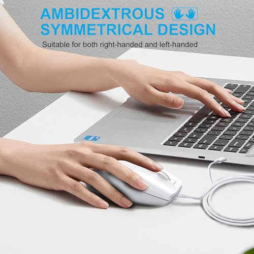 LOONASA USB C Wired Mouse, Type C Optical Mouse, Portable Silent Comfortable, for Laptop, Mac, MacBook, Android, PC, White - Image 4