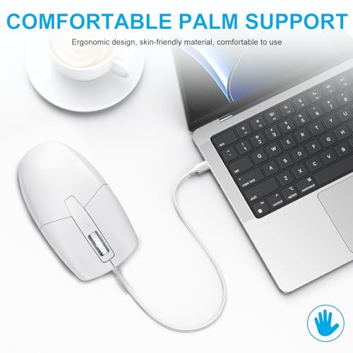 LOONASA USB C Wired Mouse, Type C Optical Mouse, Portable Silent Comfortable, for Laptop, Mac, MacBook, Android, PC, White - Image 2