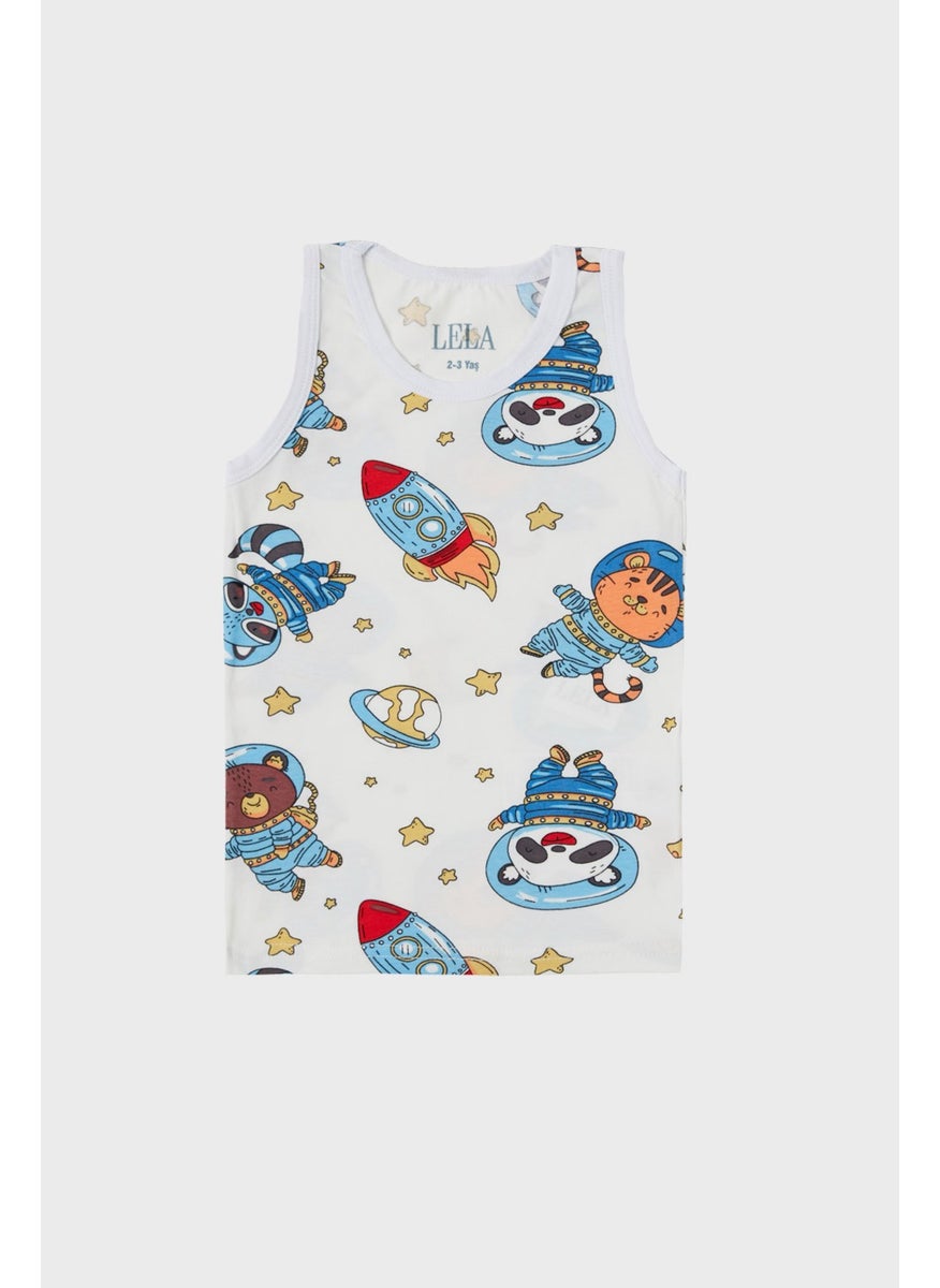 Lela Patterned Stretch Cotton Crew Neck Undershirt Boxer 2-Piece Underwear Set Boy's Suit 6651010  - Image 2