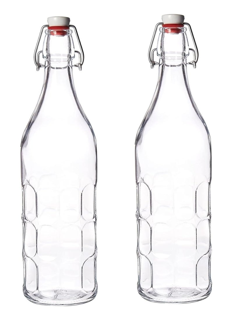 Generic - Bormioli Rocco Set Of 2 Moresca Bottles, 33.75 Oz. Clear Textured Glass, With Swing Top Hermetic Lid, Leak Proof Water Bottle, Dishwasher Safe, Made In Italy - Image 1