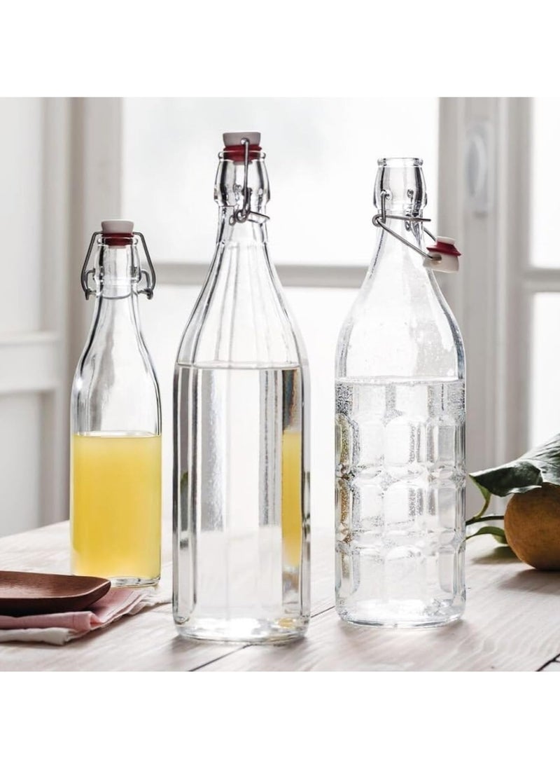 Generic - Bormioli Rocco Set Of 2 Moresca Bottles, 33.75 Oz. Clear Textured Glass, With Swing Top Hermetic Lid, Leak Proof Water Bottle, Dishwasher Safe, Made In Italy - Image 1