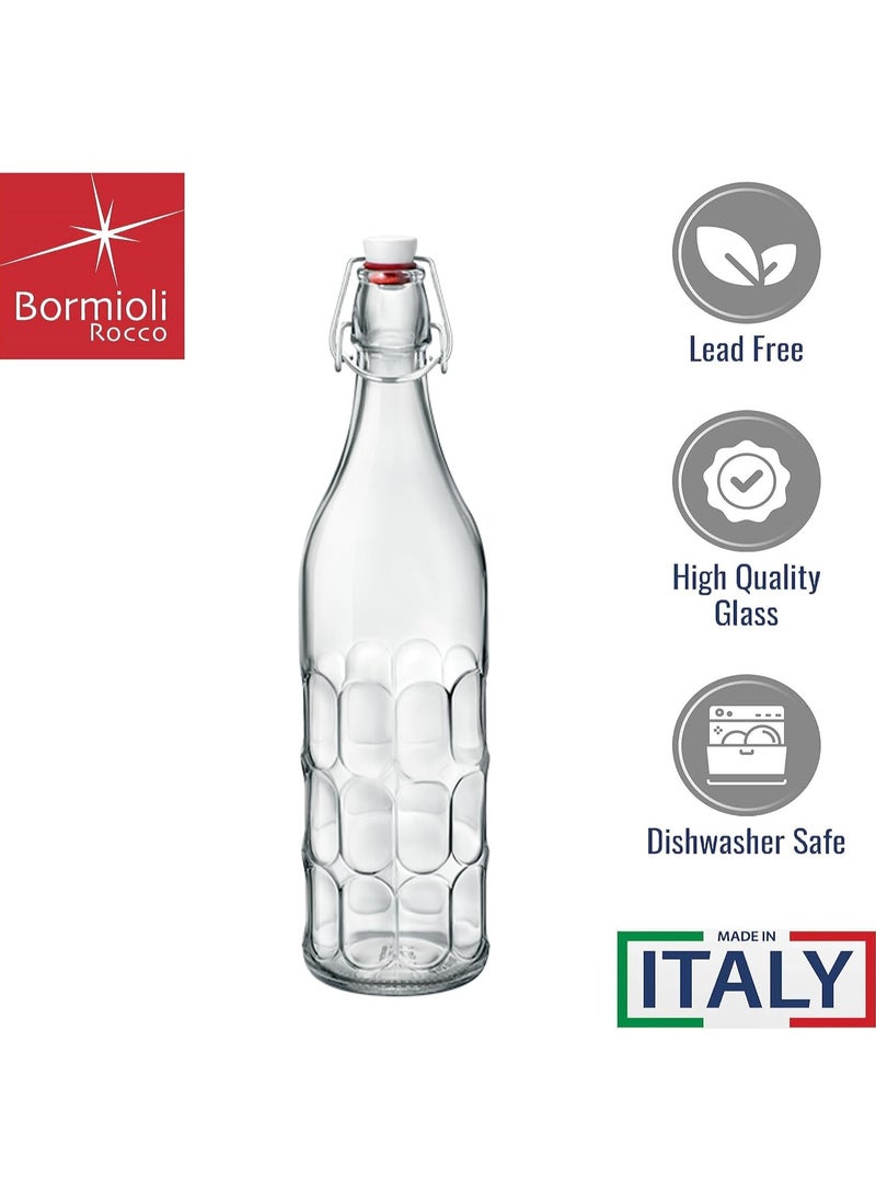 Generic - Bormioli Rocco Set Of 2 Moresca Bottles, 33.75 Oz. Clear Textured Glass, With Swing Top Hermetic Lid, Leak Proof Water Bottle, Dishwasher Safe, Made In Italy - Image 1