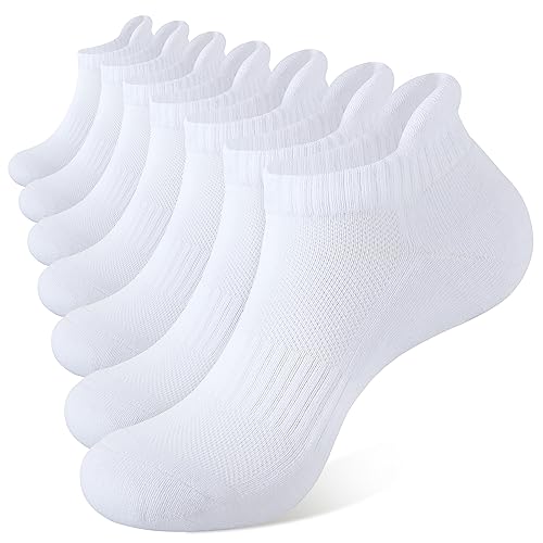 CLOSEMATE 7 Pairs Ankle Athletic Running Socks for Men Women - Comfortable Cotton Cushioned and Anti-Blister(7White, Size M) - Image 1
