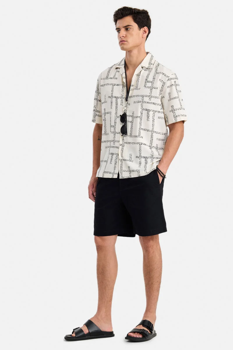 SNITCH Off White Abstract Half Sleeve Boxy Shirt