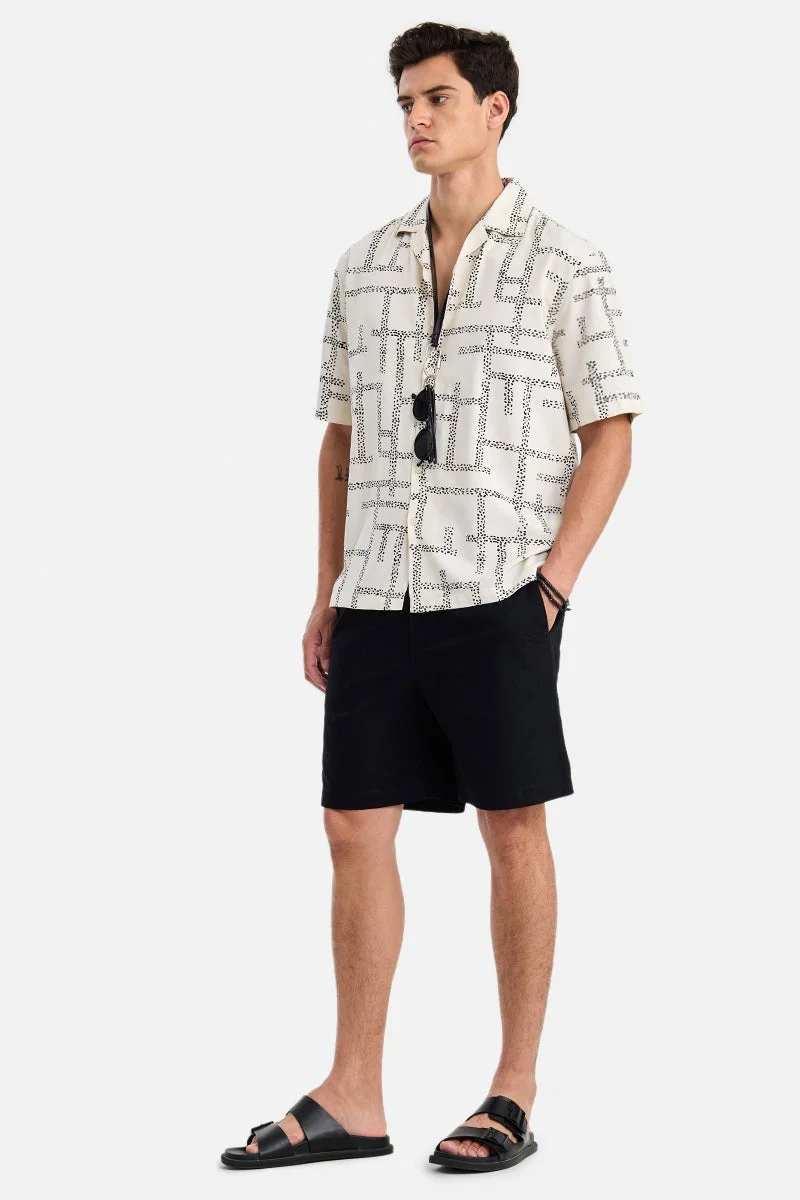 SNITCH Off White Abstract Half Sleeve Boxy Shirt