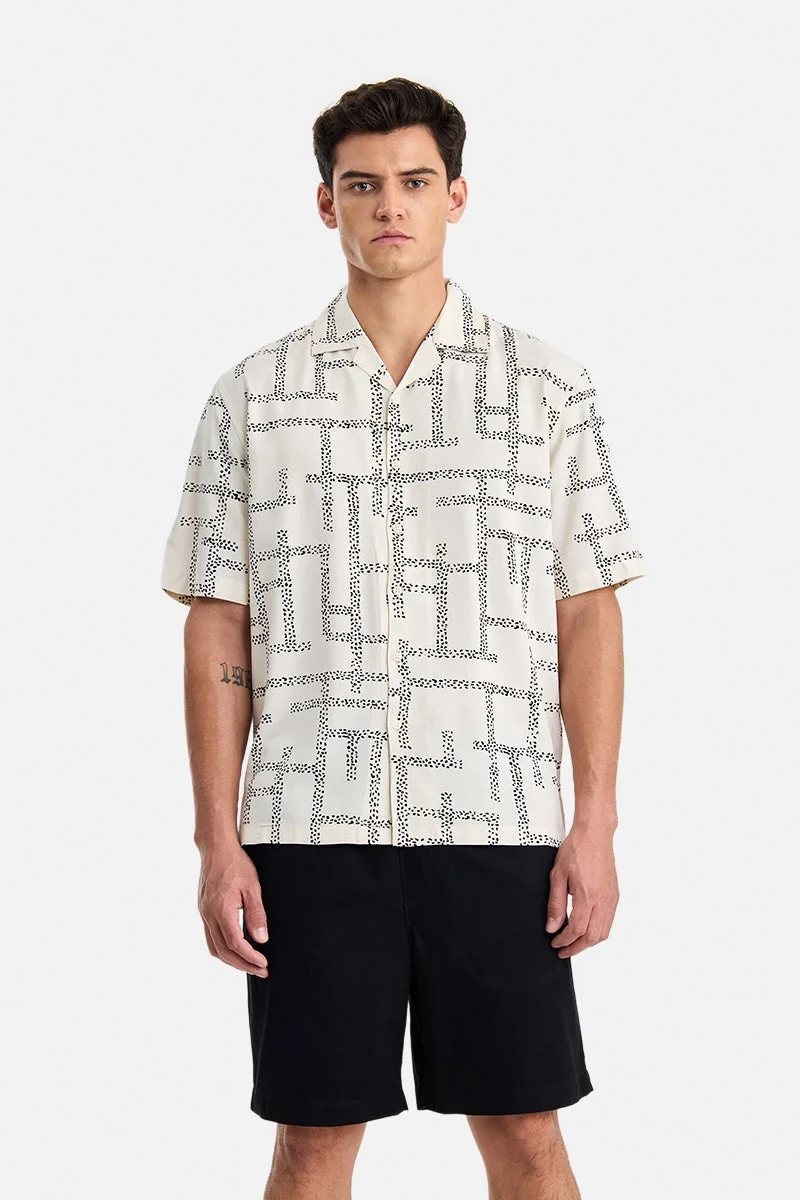 SNITCH Off White Abstract Half Sleeve Boxy Shirt