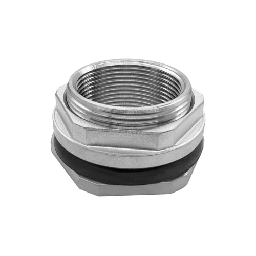 Fitvell 304 Stainless Steel Bulkhead Water Tank Fitting 1.25" Female Thread Compression Bulkhead Adapter Thru-bulk Connector with Gasket for Bathtub and Sink - Image 1