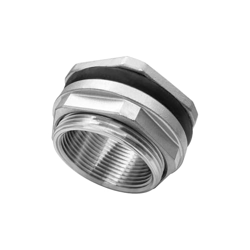 Fitvell 304 Stainless Steel Bulkhead Water Tank Fitting 1.25" Female Thread Compression Bulkhead Adapter Thru-bulk Connector with Gasket for Bathtub and Sink - Image 2