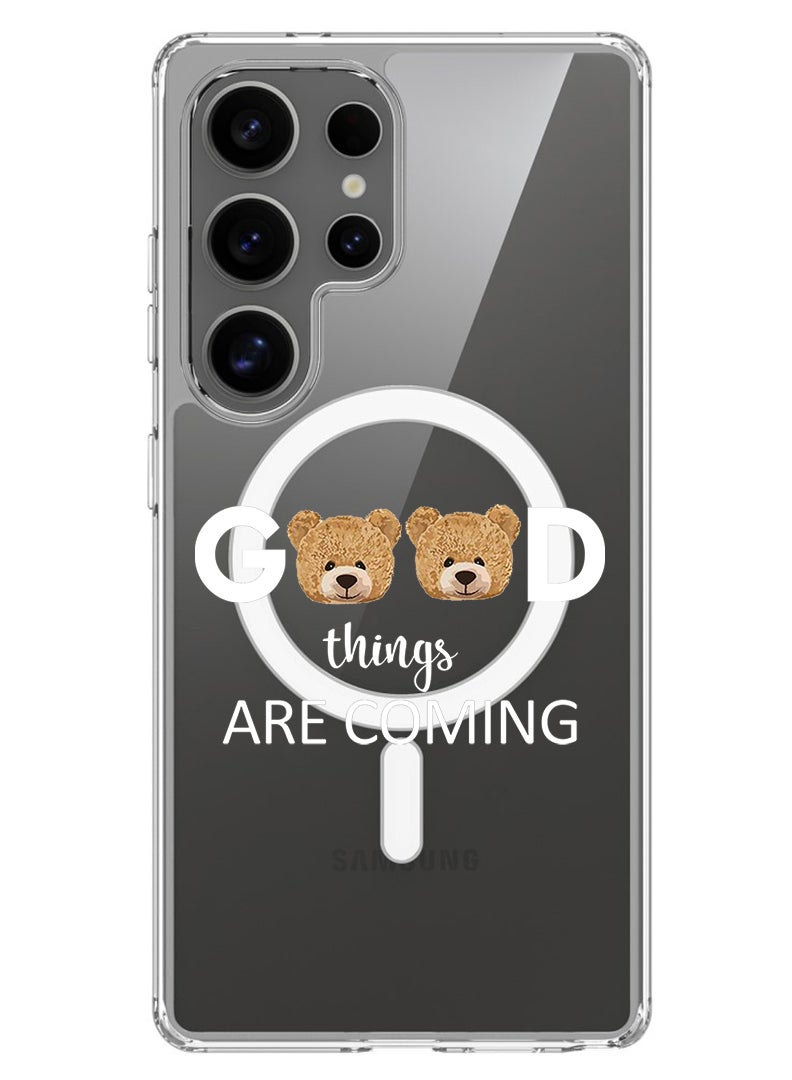 Theodor Magnetic Case for Samsung Galaxy S25 Ultra 6.9-inch Compatible with MagSafe Wireless Charging, Shockproof Phone Bumper Cover Good thingsa are coming - White - Image 1