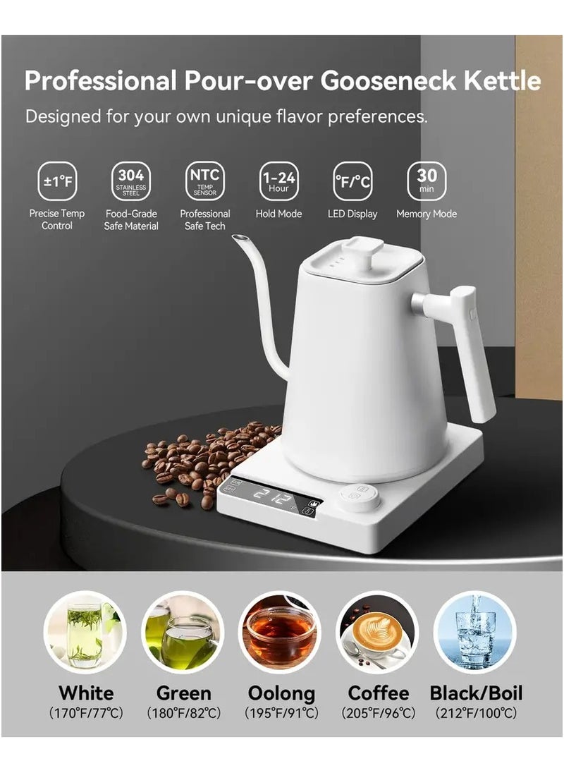 KADRAMA 1000 mL Electric Gooseneck Kettle, Pour Over Kettle for Coffee and Tea, 1200W Rapid Heating,Temperature Control with Digital Display , 304 Stainless Steel, Keep Warm Function, White  - Image 2