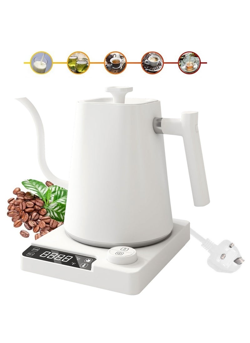 KADRAMA 1000 mL Electric Gooseneck Kettle, Pour Over Kettle for Coffee and Tea, 1200W Rapid Heating,Temperature Control with Digital Display , 304 Stainless Steel, Keep Warm Function, White  - Image 1