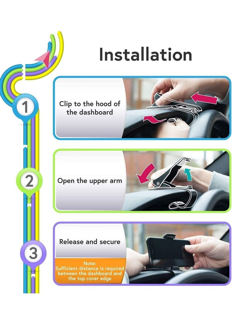 Car Phone Holder Dashboard Cellphone Mount Mobile Clip Stand HUD Non-Slip Cell Phone Holder Design for Smart phone(3.0-6.5inch) - Image 5