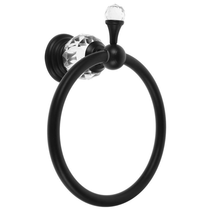 Black Glass Towel Ring Wall Mounted Bathroom Holder Sturdy Bath Accessory - Image 2