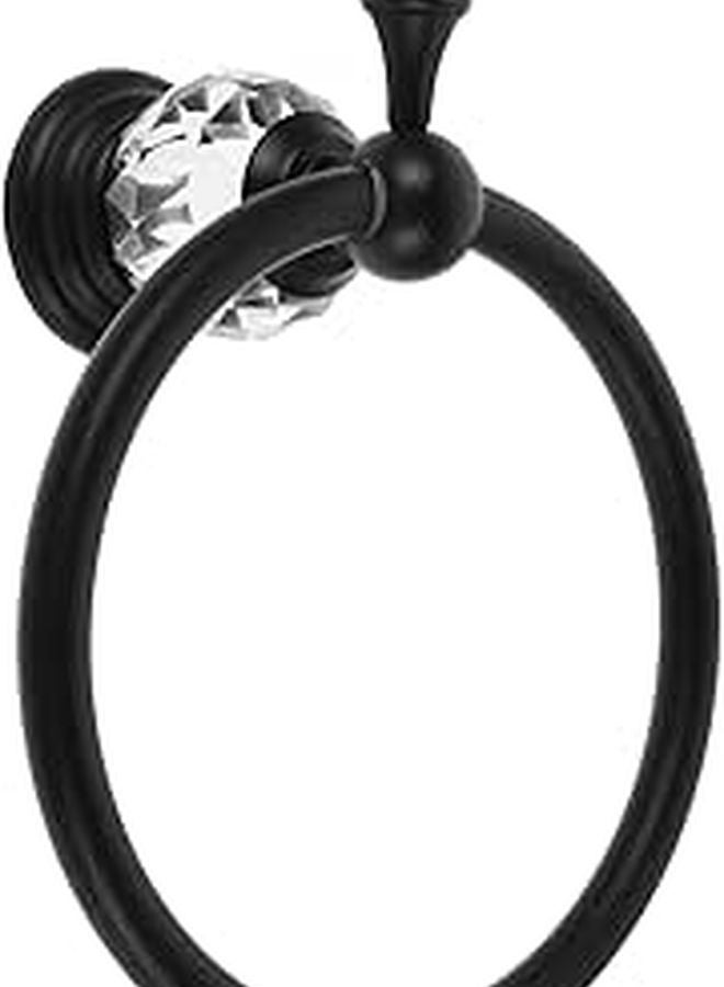 Black Glass Towel Ring Wall Mounted Bathroom Holder Sturdy Bath Accessory - Image 1