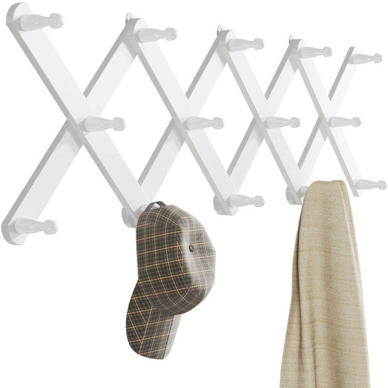 OROPY Wood Accordion Wall Hanger Expandable Coat Rack Wall Mount with 14 Pegs Expanding Hat Rack for Wall White - Image 3