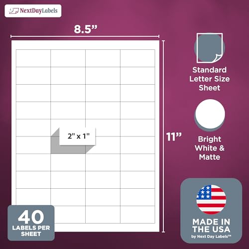 NextDayLabels – 2" x 1" Rectangular Sticker Labels for Printer - White Laser/Inkjet Printer Labels Return Address Labels Shipping Label Stickers (100 Sheets, 40 Per Sheet, 4000 Labels) - Image 2