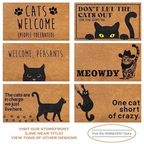MAINEVENT Welcome Peasants Cat Doormat 30x17 Inch, Funny Black Cat Door Mat for Covered Area, Funny Welcome Mat Gift w/ Non-slip PVC Backing - Image 5