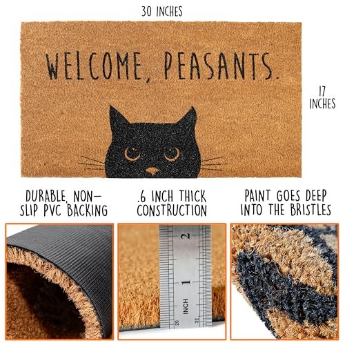 MAINEVENT Welcome Peasants Cat Doormat 30x17 Inch, Funny Black Cat Door Mat for Covered Area, Funny Welcome Mat Gift w/ Non-slip PVC Backing - Image 2