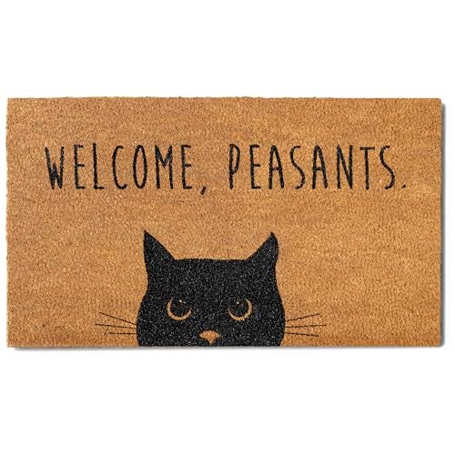 MAINEVENT Welcome Peasants Cat Doormat 30x17 Inch, Funny Black Cat Door Mat for Covered Area, Funny Welcome Mat Gift w/ Non-slip PVC Backing - Image 1