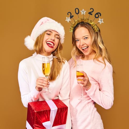 YKW 2026 Happy New Year Headbands Tiara for Women - 4 Pack Glitter & Gold Party Crown - Adjustable Adult Girl Celebration Accessories - Photo Prop NYE Party Supplies (Silver & Gold) - Image 3