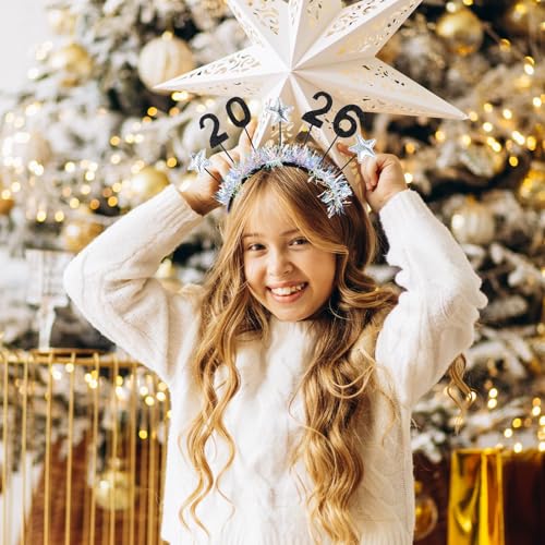YKW 2026 Happy New Year Headbands Tiara for Women - 4 Pack Glitter & Gold Party Crown - Adjustable Adult Girl Celebration Accessories - Photo Prop NYE Party Supplies (Silver & Gold) - Image 4
