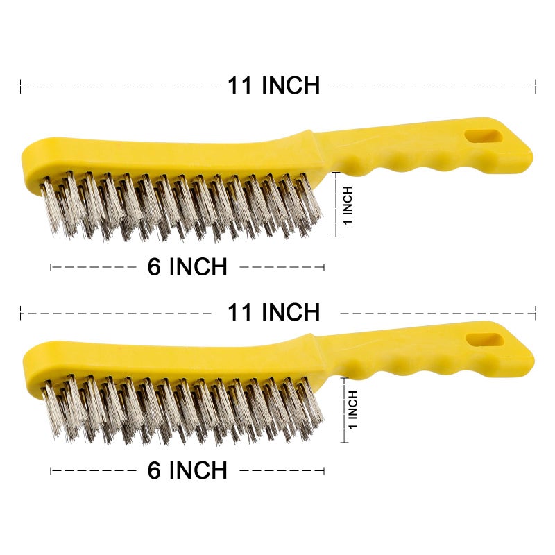 MAXMAN Wire Scratch Brush 2 Set, Heavy Duty Stainless Steel 11 Inch with Plastic Handle Descaling Welding Dust Bending Hand Tool, Teel Brush Rust Remover for Metal by MAXMAN - Image 2