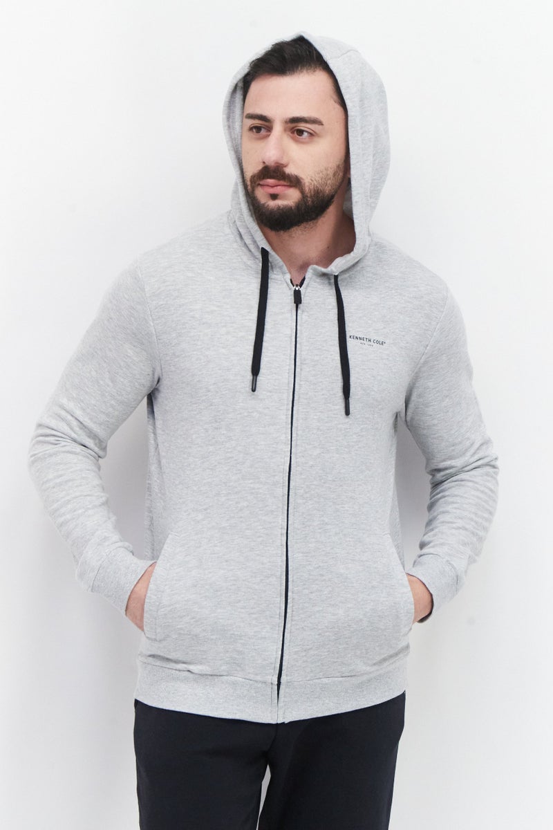 Kenneth Cole Men Hooded Long Sleeve Brand Logo Sweatshirt, Grey - Image 1