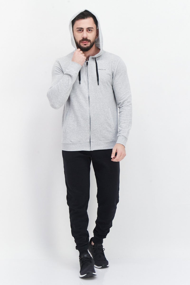 Kenneth Cole Men Hooded Long Sleeve Brand Logo Sweatshirt, Grey - Image 4