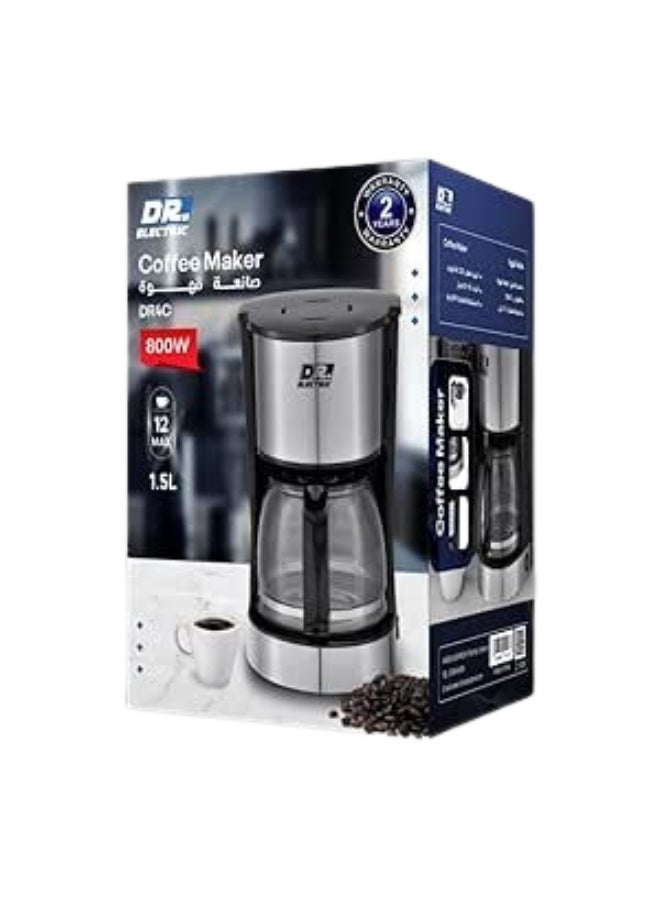 DR.ELECTRIC DR4C American Coffee Maker, 800W, 1.5L, 12 Cups, Stainless Steel, 2 Years Warranty - Image 1