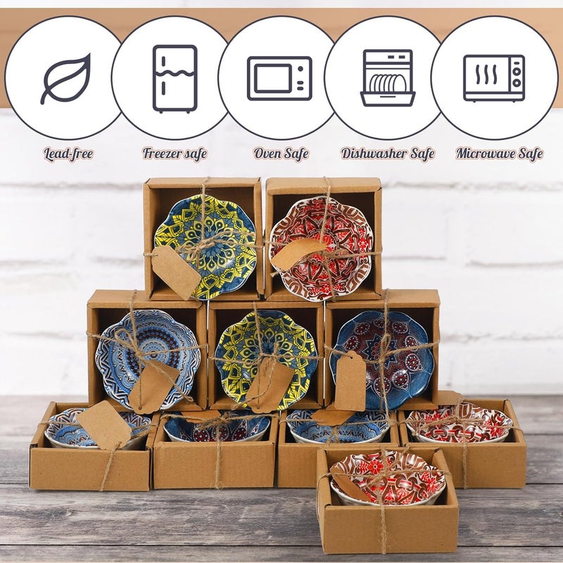 Yoande Wedding Favors for Guests Bulk 33 Inches Small Ceramic Bowl Mexican Salsa Bowl Dipping Boho Pottery Dishes for Bridal Shower Mexican Style Gifts Rustic Souvenirs12 Pcs - Image 2