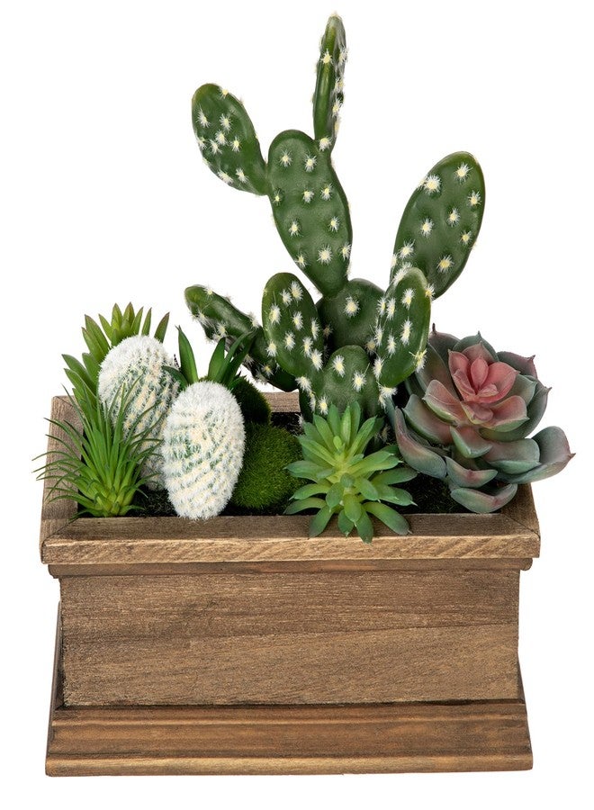 GnFlus Fake Cactus Plant Small Succulents Plants Artificial Succulents in Wooden Pots Realistic Faux Succulent for Home Decor Office Table Centerpieces Rustic Farmhouse - Image 1