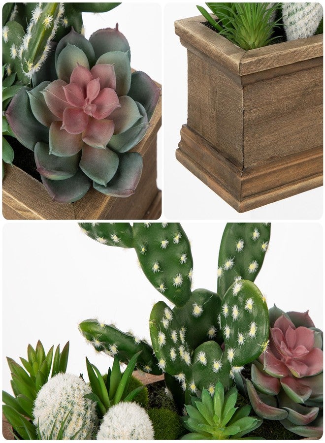 GnFlus Fake Cactus Plant Small Succulents Plants Artificial Succulents in Wooden Pots Realistic Faux Succulent for Home Decor Office Table Centerpieces Rustic Farmhouse - Image 3