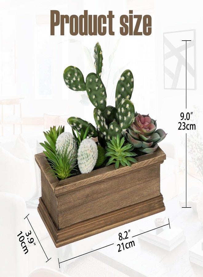 GnFlus Fake Cactus Plant Small Succulents Plants Artificial Succulents in Wooden Pots Realistic Faux Succulent for Home Decor Office Table Centerpieces Rustic Farmhouse - Image 2
