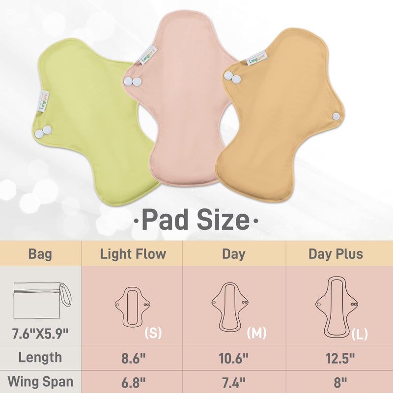 Langsprit Cotton Reusable Period Pads for Women, Washable Pads Menstrual, Regular Absorbency Cotton Cloth Menstrual Pads 3pcs Set with Mini Wet Bag, Suitable for Menstrual Period - Image 2