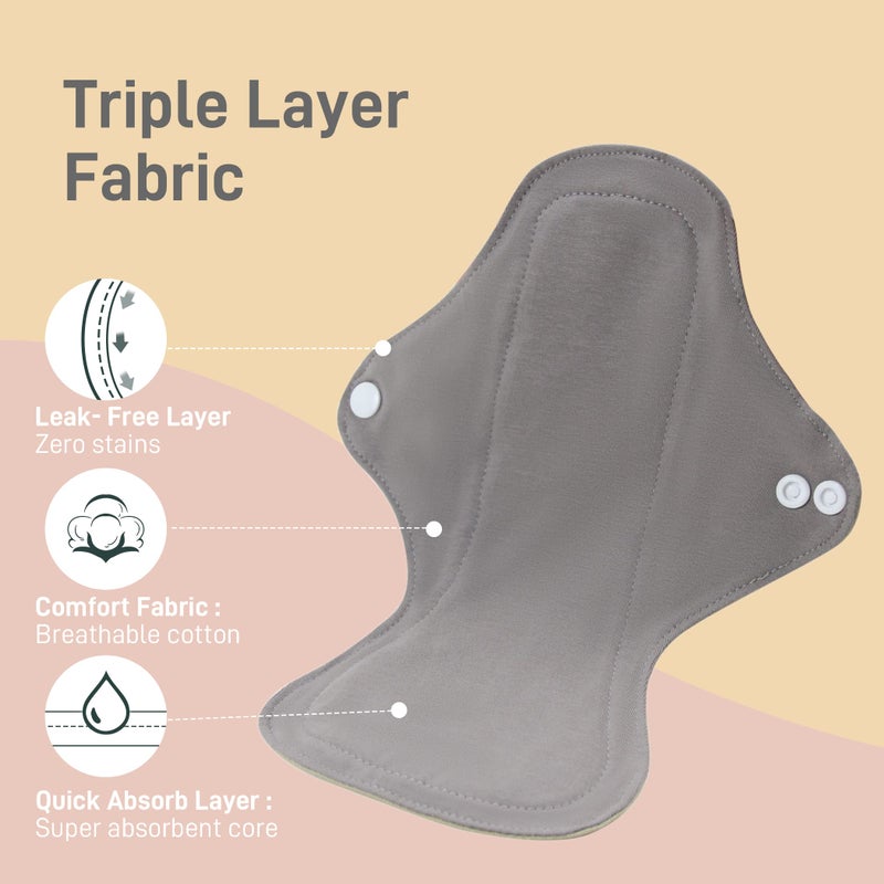 Langsprit Cotton Reusable Period Pads for Women, Washable Pads Menstrual, Regular Absorbency Cotton Cloth Menstrual Pads 3pcs Set with Mini Wet Bag, Suitable for Menstrual Period - Image 3