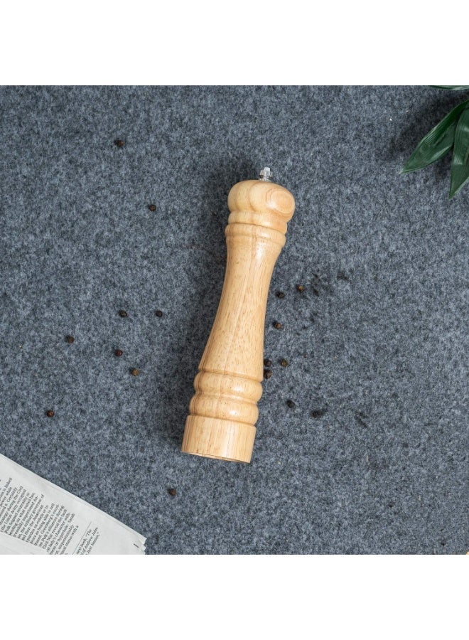 Generic مطحنة فلفل وملح خشبية يدوية 21 سم، مطحنة فلفل وملاحة للملح قابلة لإعادة التعبئة، مطحنة توابل خشبية بدوار سيراميك قابل للتعديل، مطحنة بهارات للمطبخ وطاولة الطعام، تصميم خشب البلوط - Image 3