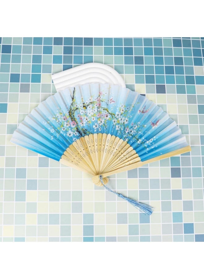 A collection of hand fans arranged in an attractive fan-like pattern against a light-colored wooden background that reflects simplicity and sophistication, featuring a variety of random colors. - Image 4
