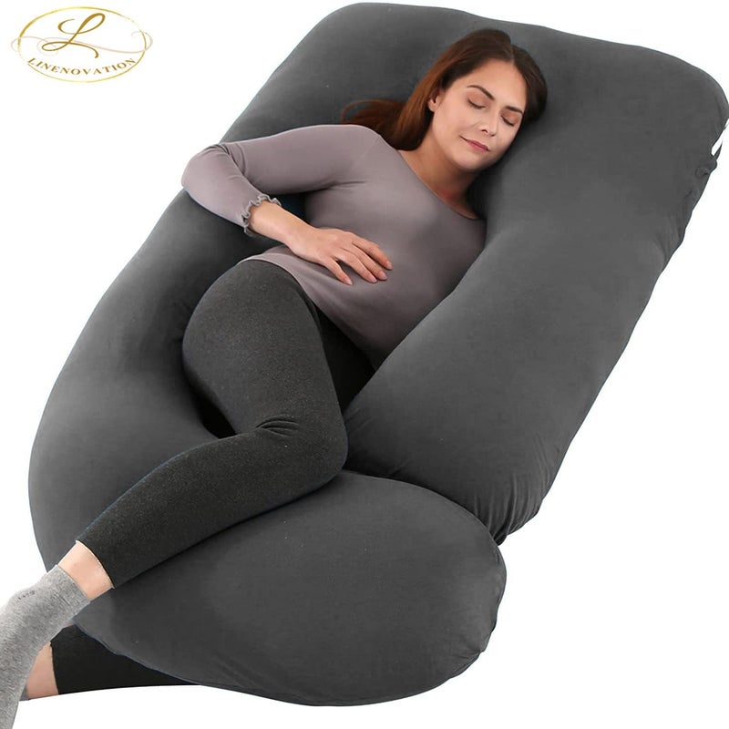 Linenovation Pregnancy Pillow Maternity Body Pillow For Sleeping With Body Pillow Cover J Shaped Pregnancy Pillow For Pregnant WomenGreyMicrofiber Pack Of 1 - Image 2