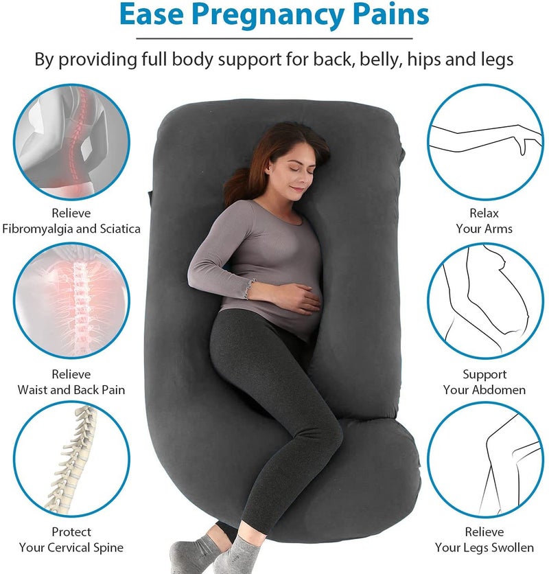 Linenovation Pregnancy Pillow Maternity Body Pillow For Sleeping With Body Pillow Cover J Shaped Pregnancy Pillow For Pregnant WomenGreyMicrofiber Pack Of 1 - Image 4