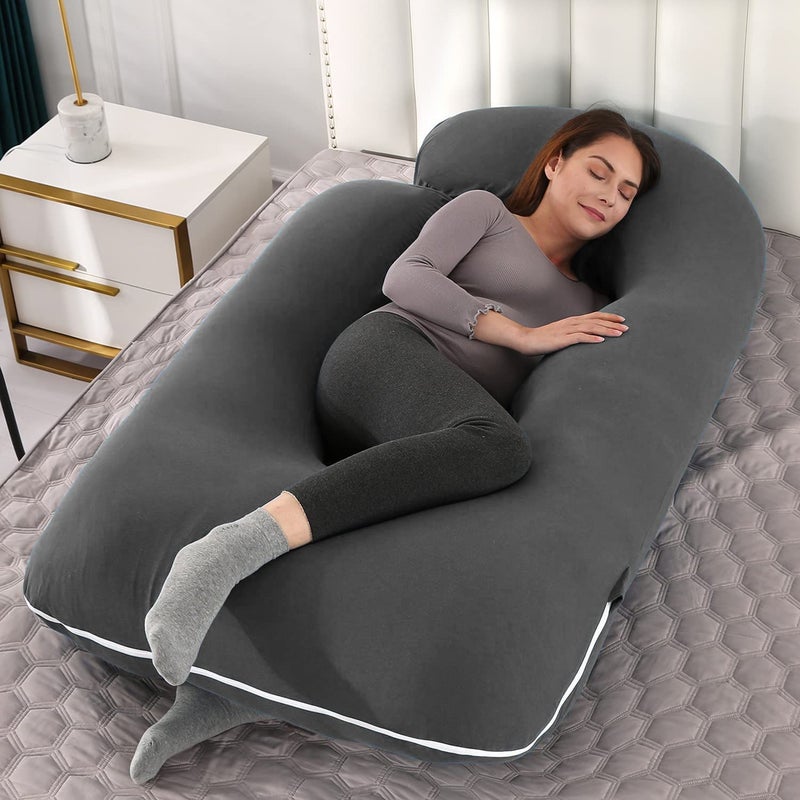 Linenovation Pregnancy Pillow Maternity Body Pillow For Sleeping With Body Pillow Cover J Shaped Pregnancy Pillow For Pregnant WomenGreyMicrofiber Pack Of 1 - Image 1