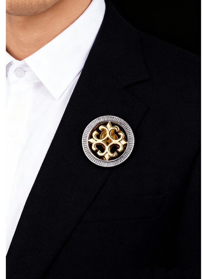 Brooch, Golden Perforated flower Pin Brooch, Shiny Pin Brooch for Women Men Children, Circle Lapel Pins Shirt Collar Brooch Buckle Lapel Pins Badge Suit Clip Accessory for Clothing Bags Jackets Shirts. - Image 1