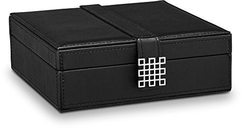 Glenor Co Ring Box Organizer - 54 Slot Classic Jewelry Display Case Holder - Storage Tray with Modern Buckle Closure, Large Mirror - for Rings and Cufflinks - Small for Travel - PU leather - Black - Image 4