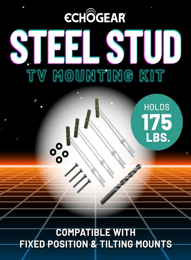ECHOGEAR Steel Stud TV Mounting Kit for Fixed & Tilt Mounts – Securely Mount TVs up to 175 lbs on Metal Stud Walls – Includes UL-Rated Snaptoggle Anchors, Drill Bit, Screws & Washers - Image 2