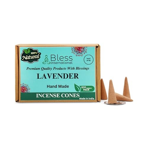 Bless International Lavender 100%-Natural-Incense-Cones Handmade-Hand-Dipped Organic-Chemicals-Free for-Purification-Relaxation-Positivity-Yoga-Meditation The-Best-scents (60 Count) - Image 1