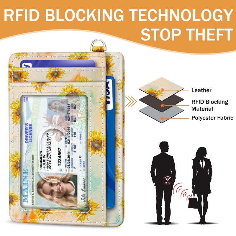 Yonlevres Credit Card Holder Slim Wallet, Sunflower RFID Wallet Women Front Pocket Small Card Holder, Travel Cute Funny Thin Card Case ID Window PU Leather RFID Blocking Card Organizer Gifts Girls - Image 5